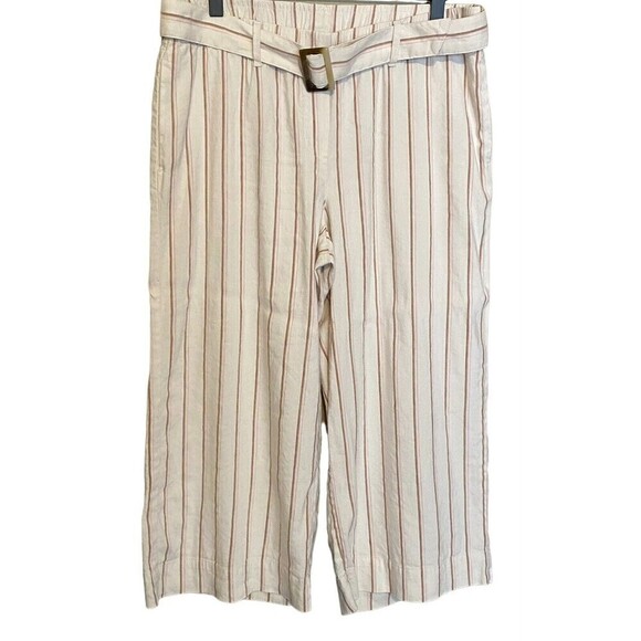 J Jill Linen Stretch Pants Womens M Petite Jenna Striped Belted Wide Leg Crop - Picture 1 of 10